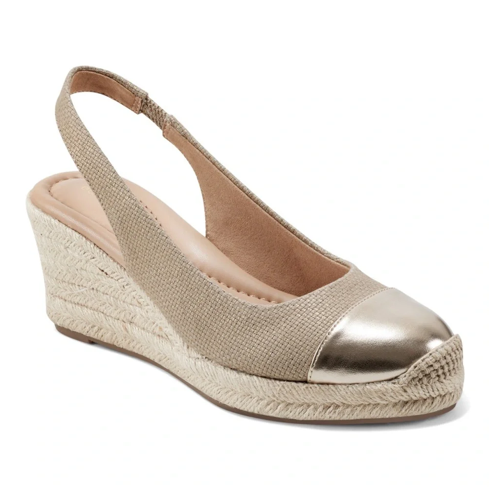 Easy Spirit Metallic Gold Margie Platform Wedge Slingbacks, Size 7 - Picture 1 of 6
